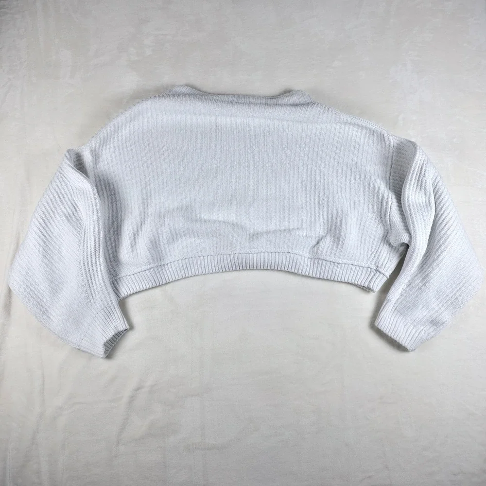 Free People Sweetheart Mock Neck Sweater Womens Large White Cropped Ribbed Knit